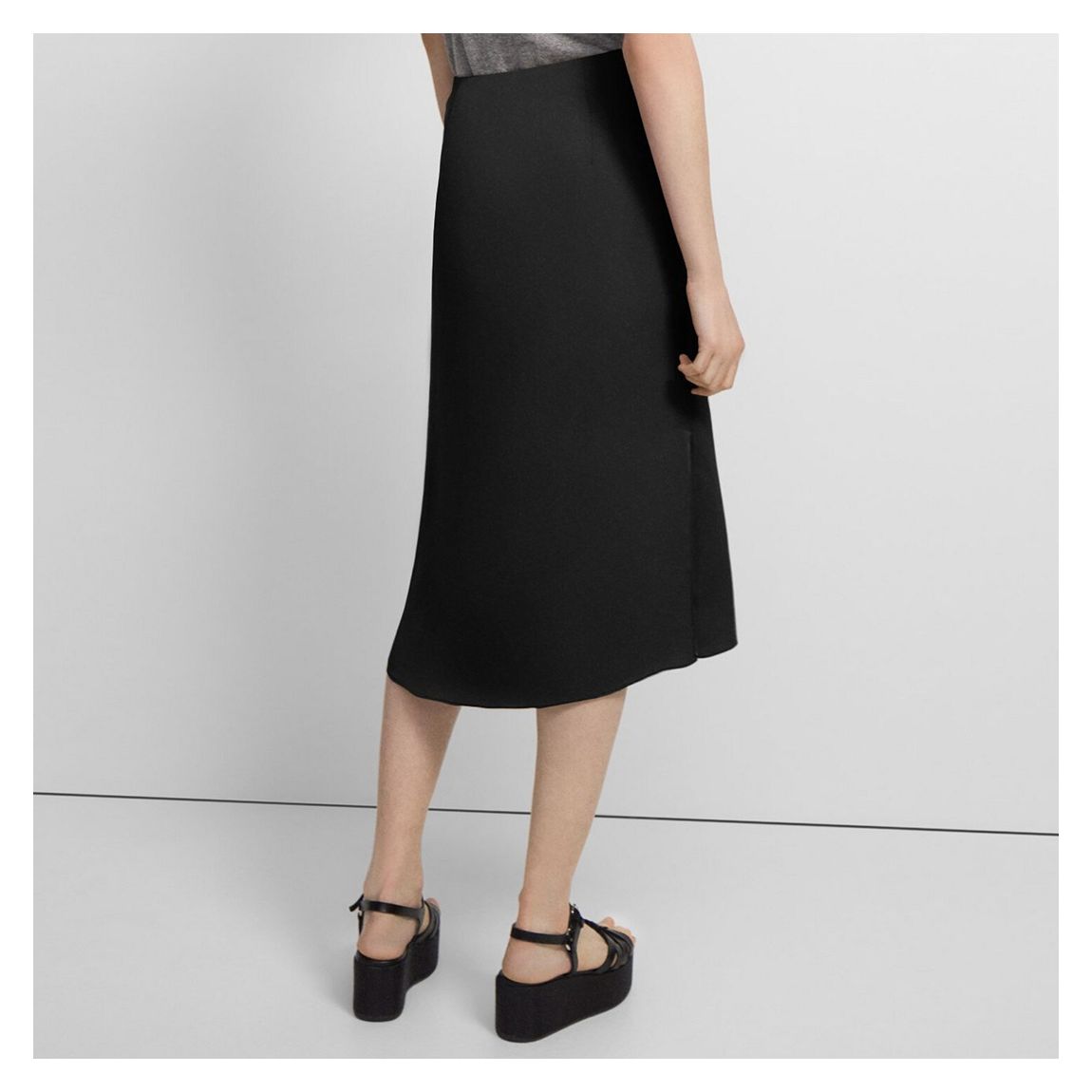 Black Double Slit Silk Midi Skirt main product photo