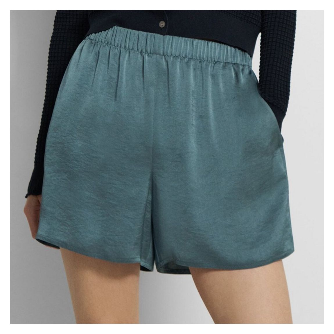 Teal Pull On Satin Shorts main product photo