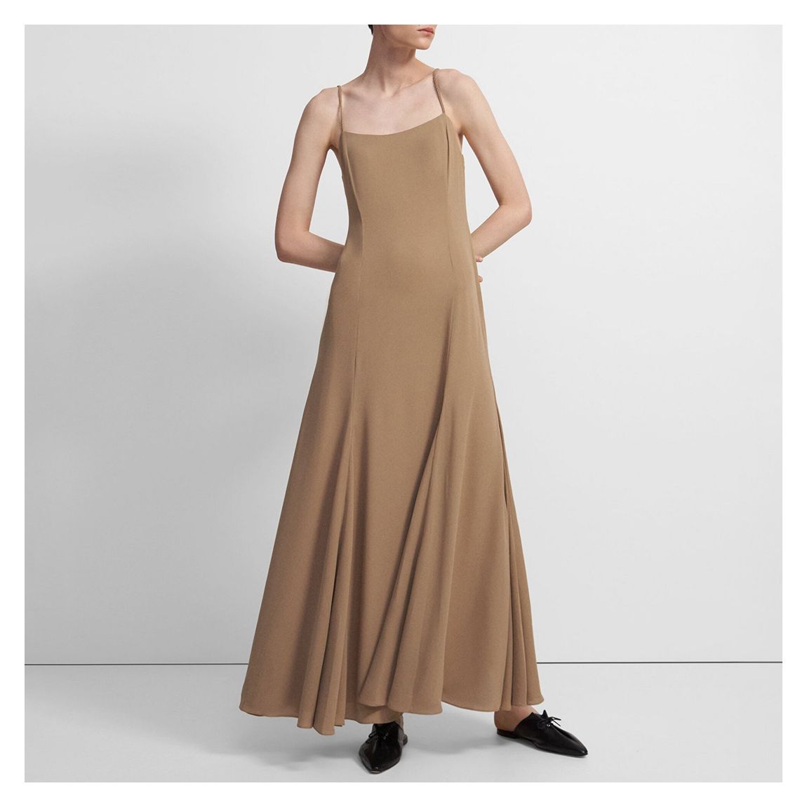 Camel Strappy Godet Maxi Dress main product photo