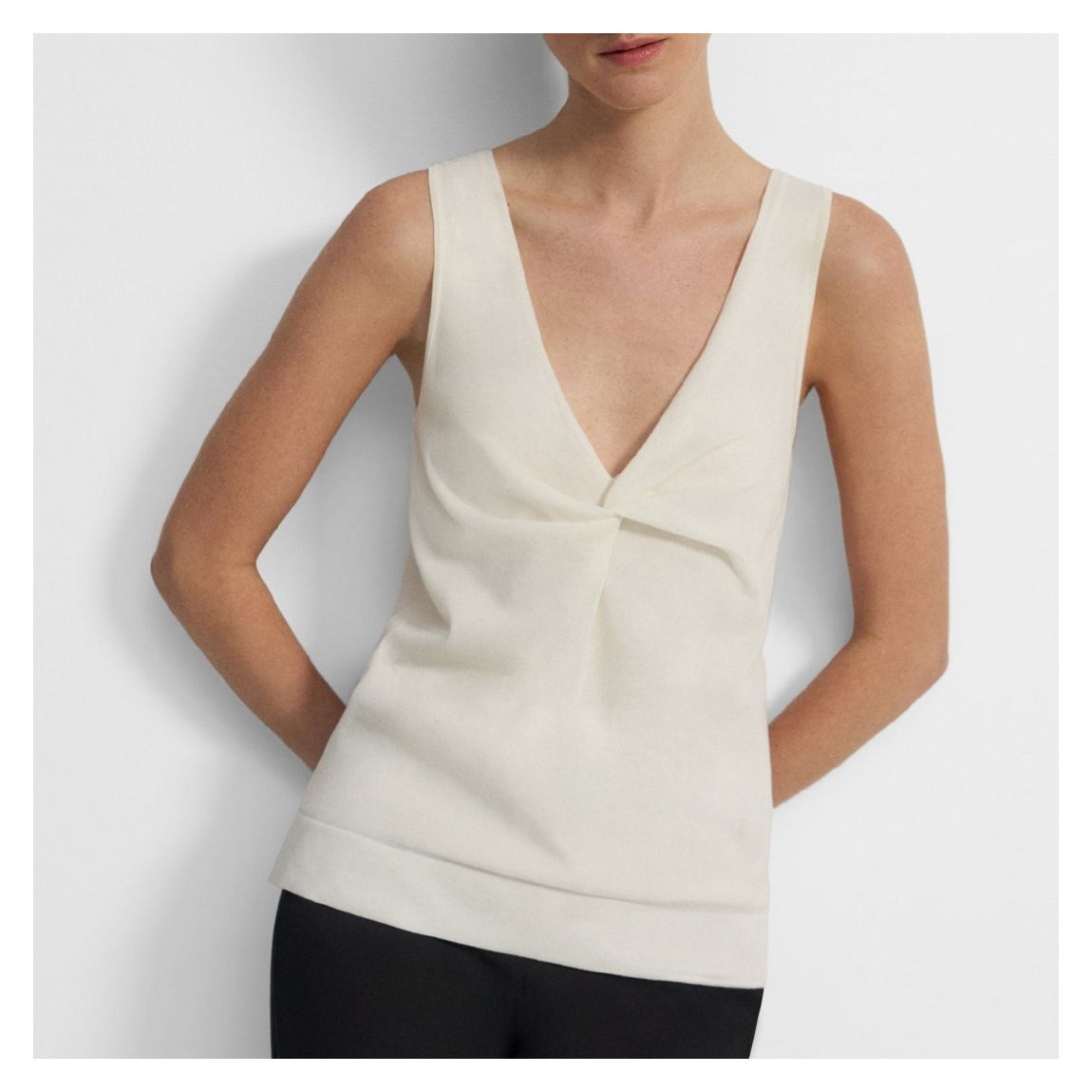 Ivory Twist Front Cotton Blend Tank Top main product photo