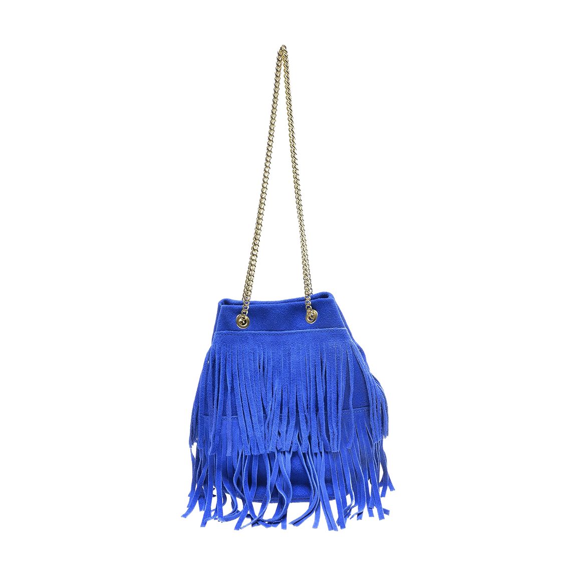 Blue Leather Tassel Bucket Chain Shoulder Bag main product photo