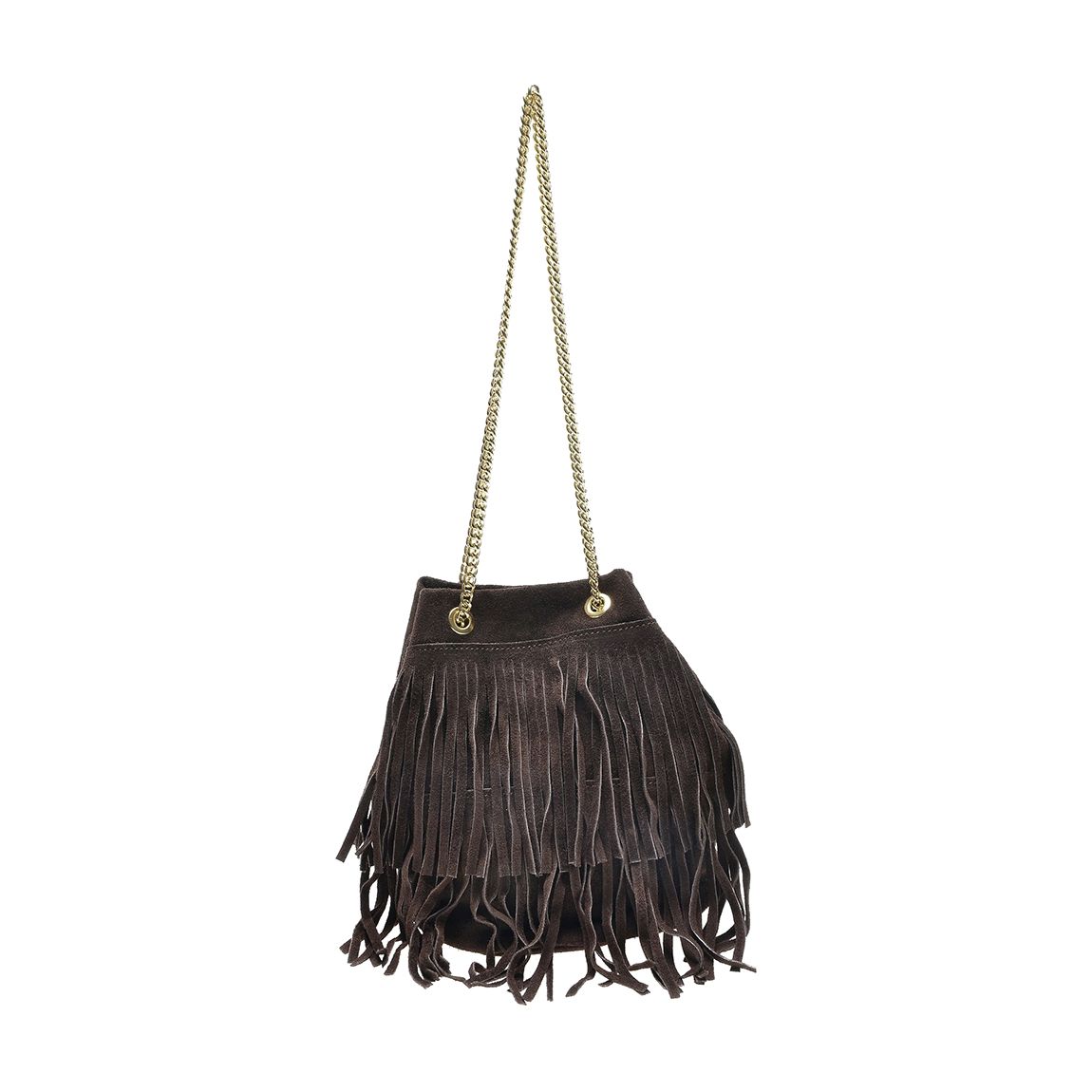 Brown Leather Tassel Bucket Chain Shoulder Bag main product photo