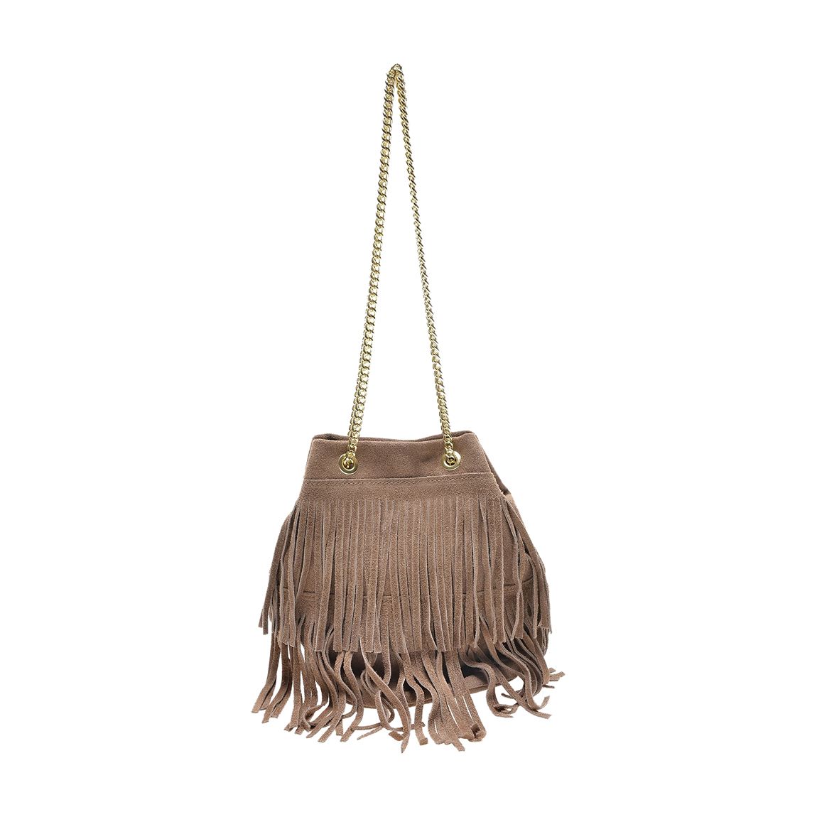 Beige Leather Tassel Bucket Chain Shoulder Bag main product photo