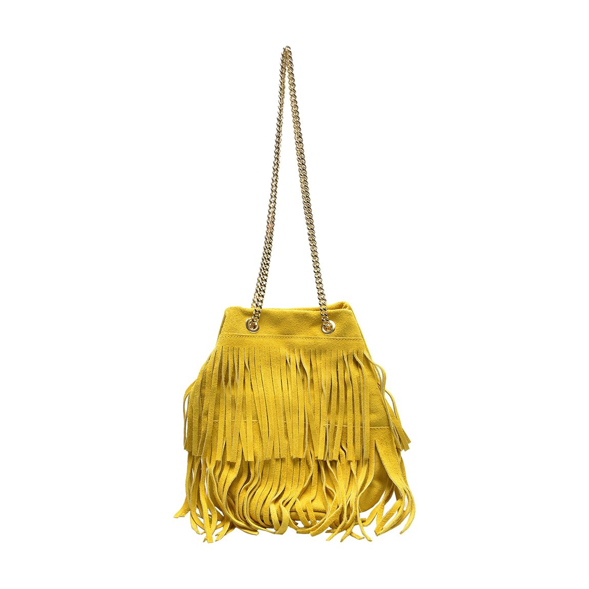 Yellow Leather Tassel Bucket Chain Shoulder Bag main product photo