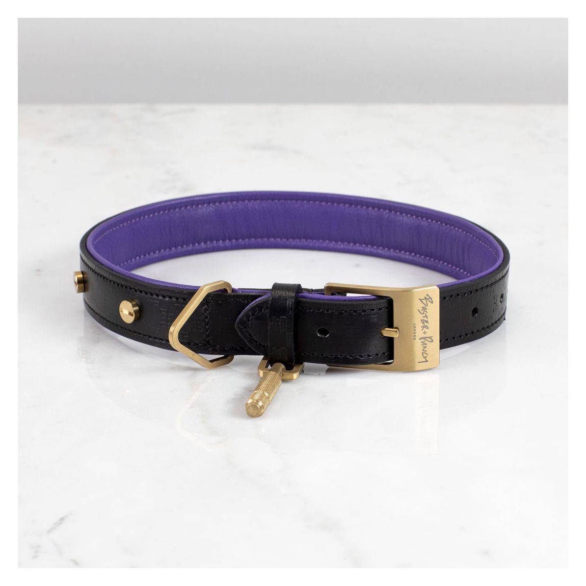Dog Collar in Black, Purple & Brass, X-Small main product photo