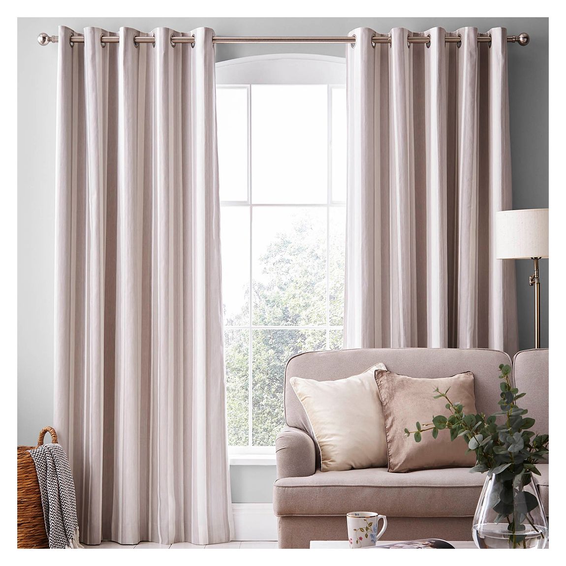 Awning Stripe 162x228cm Eyelet Curtains, Dove Grey main product photo