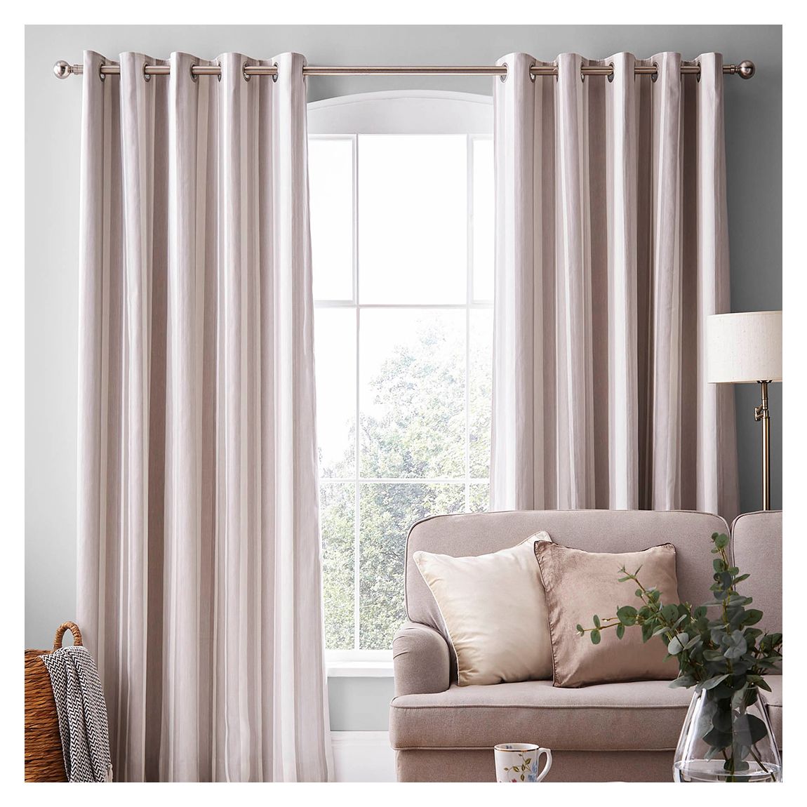 Awning Stripe 223x182cm Eyelet Curtains, Dove Grey main product photo