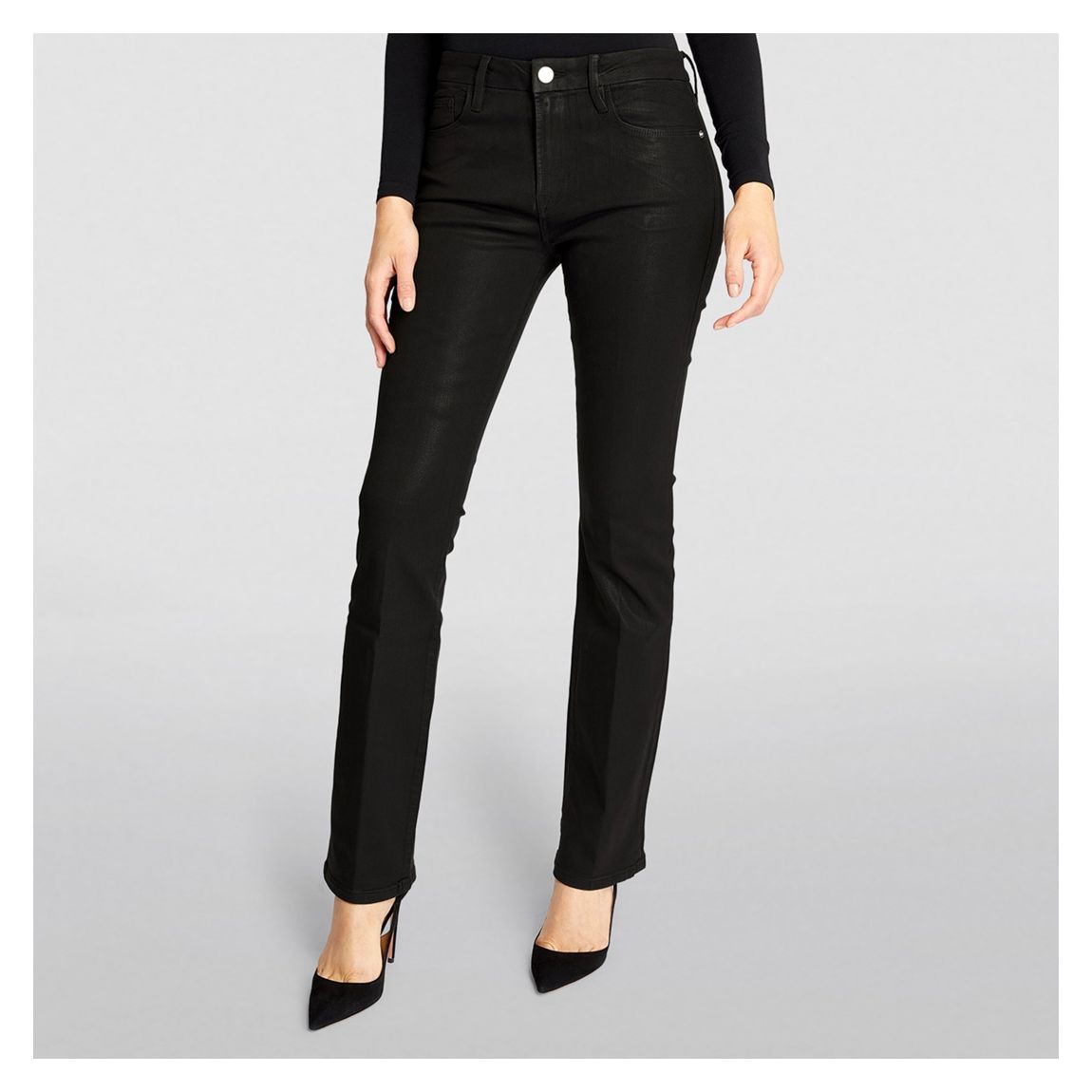 Black Le Mini Boot Cut Coated Stretch Jeans main product photo