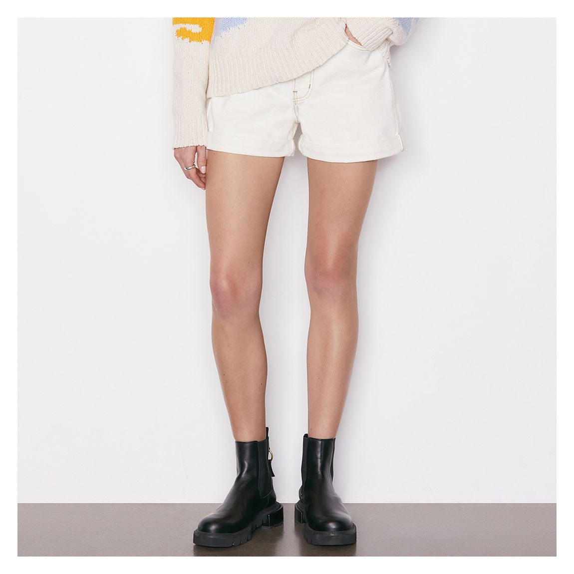 White High Rise Cuffed Denim Shorts main product photo