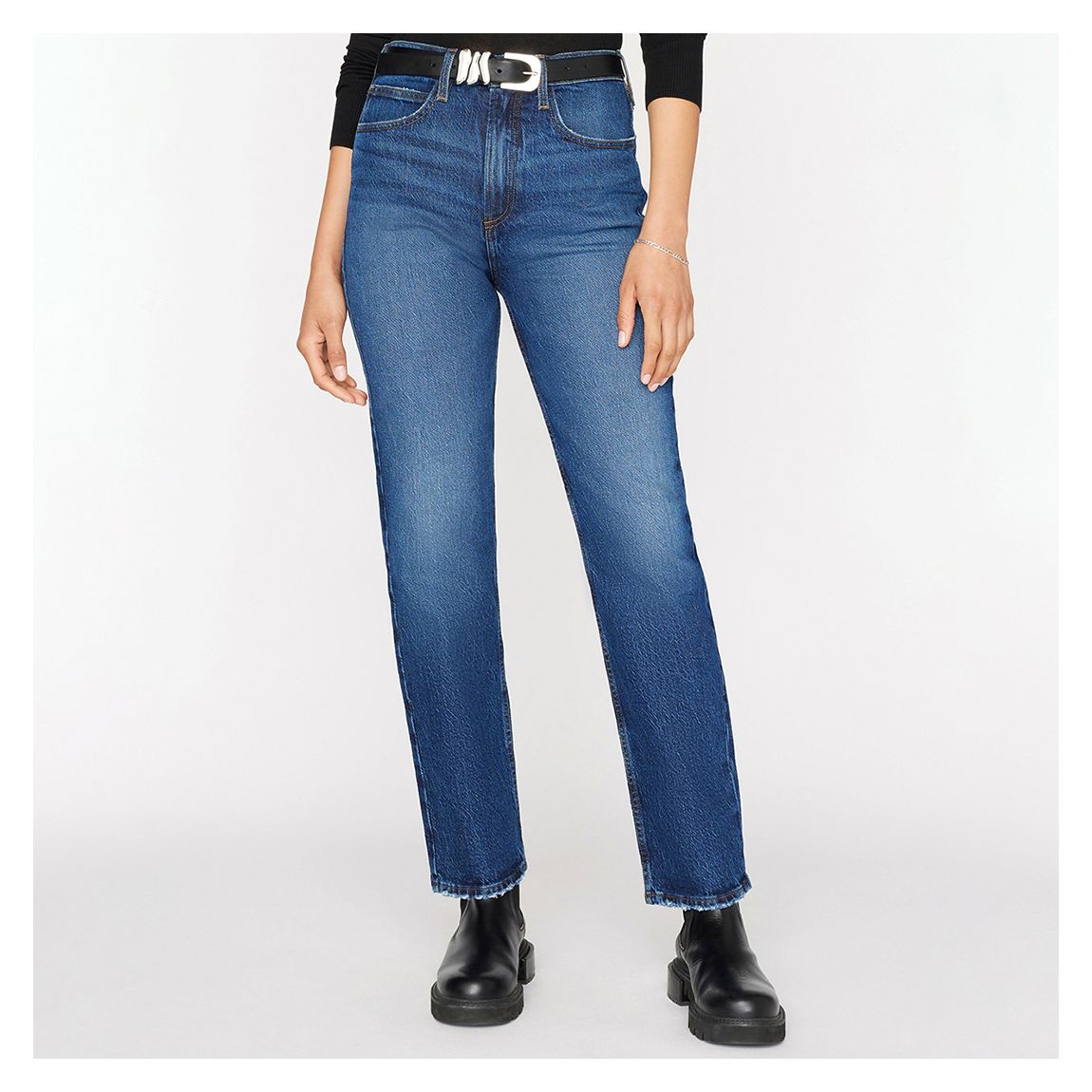 Mid Blue Washed Le High N Tight Straight Stretch Jeans main product photo