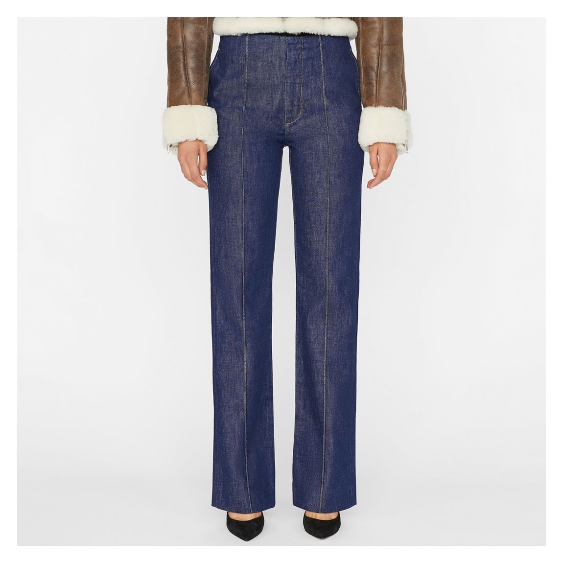 Dark Blue Pintuck Straight Jeans main product photo