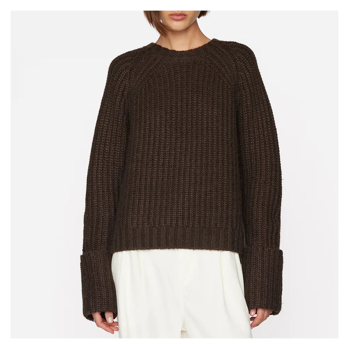 Dark Brown Cuffed Raglan Sweater main product photo