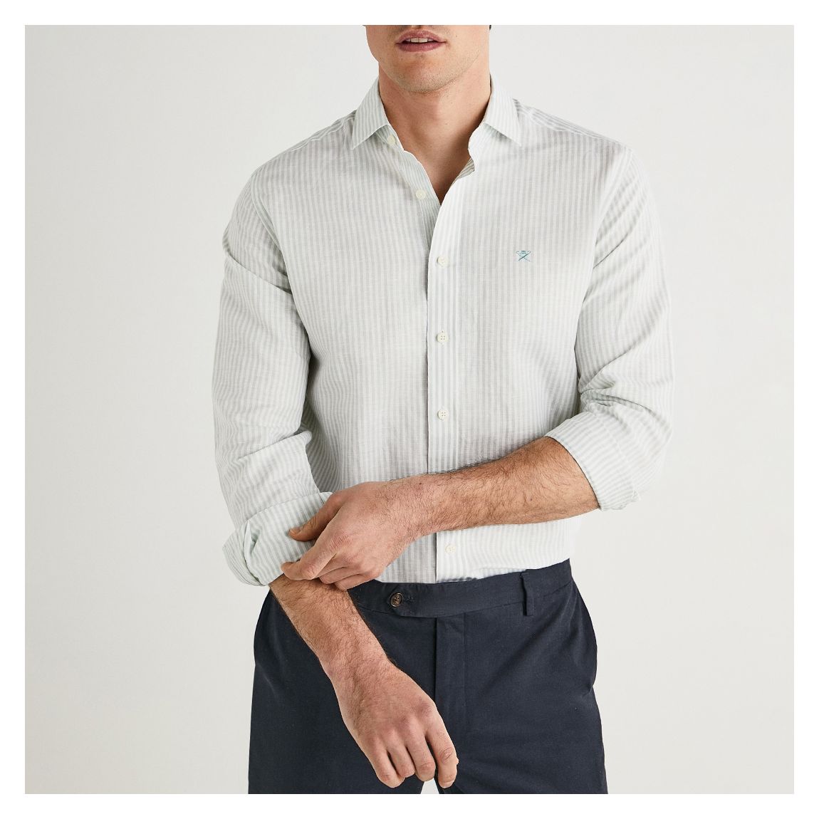 Sage Striped Linen Blend Shirt main product photo