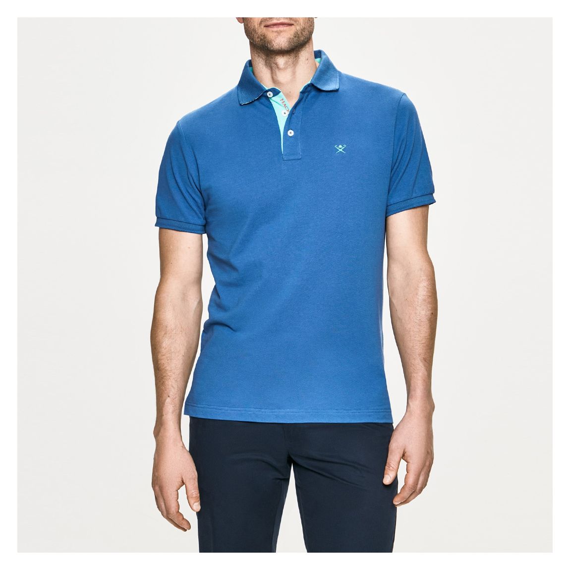 Blue Contrast Collar Cotton Polo Shirt main product photo