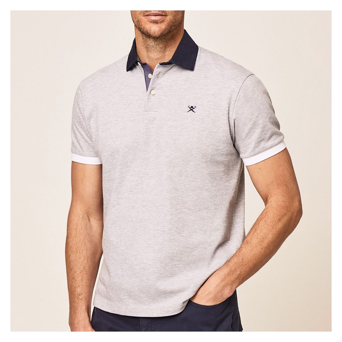 Grey Contrast Collar Cotton Polo Shirt main product photo