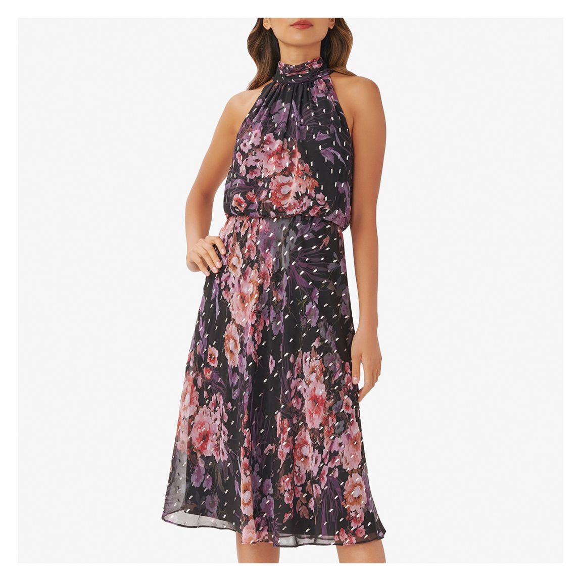 Black Floral Print Chiffon Halter Dress main product photo