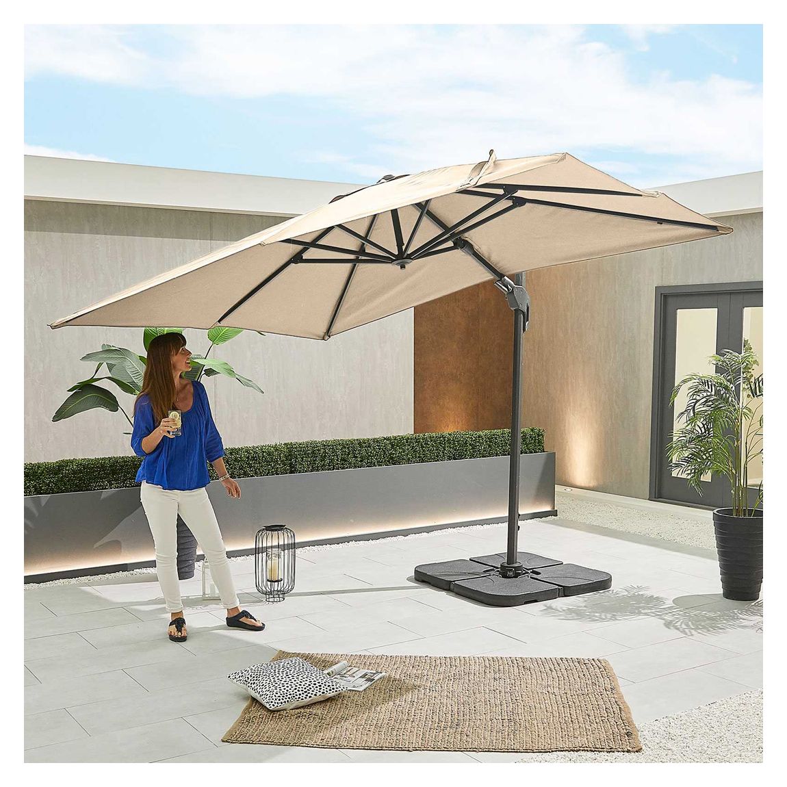 Genesis Grey Frame Cantilever Parasol - 3m x 2.5m Rectangular - Beige main product photo