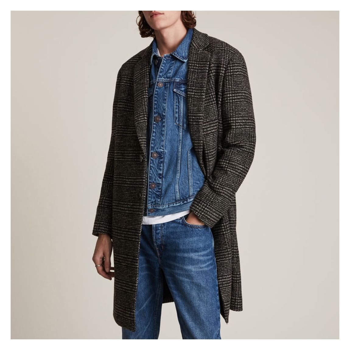 Black Hare Check Wool Blend Coat main product photo