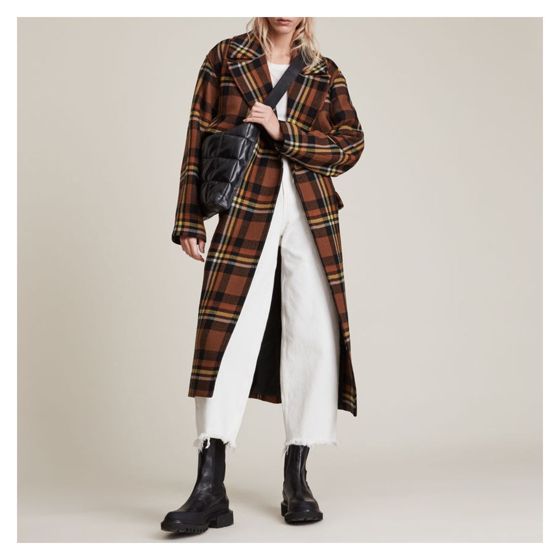 Brown Bree Check Wool Blend Coat main product photo