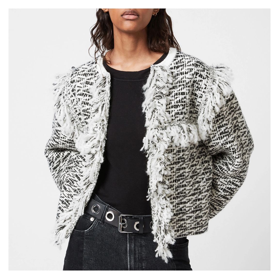 Black Ashley Tassel Wool Blend Jacket main product photo