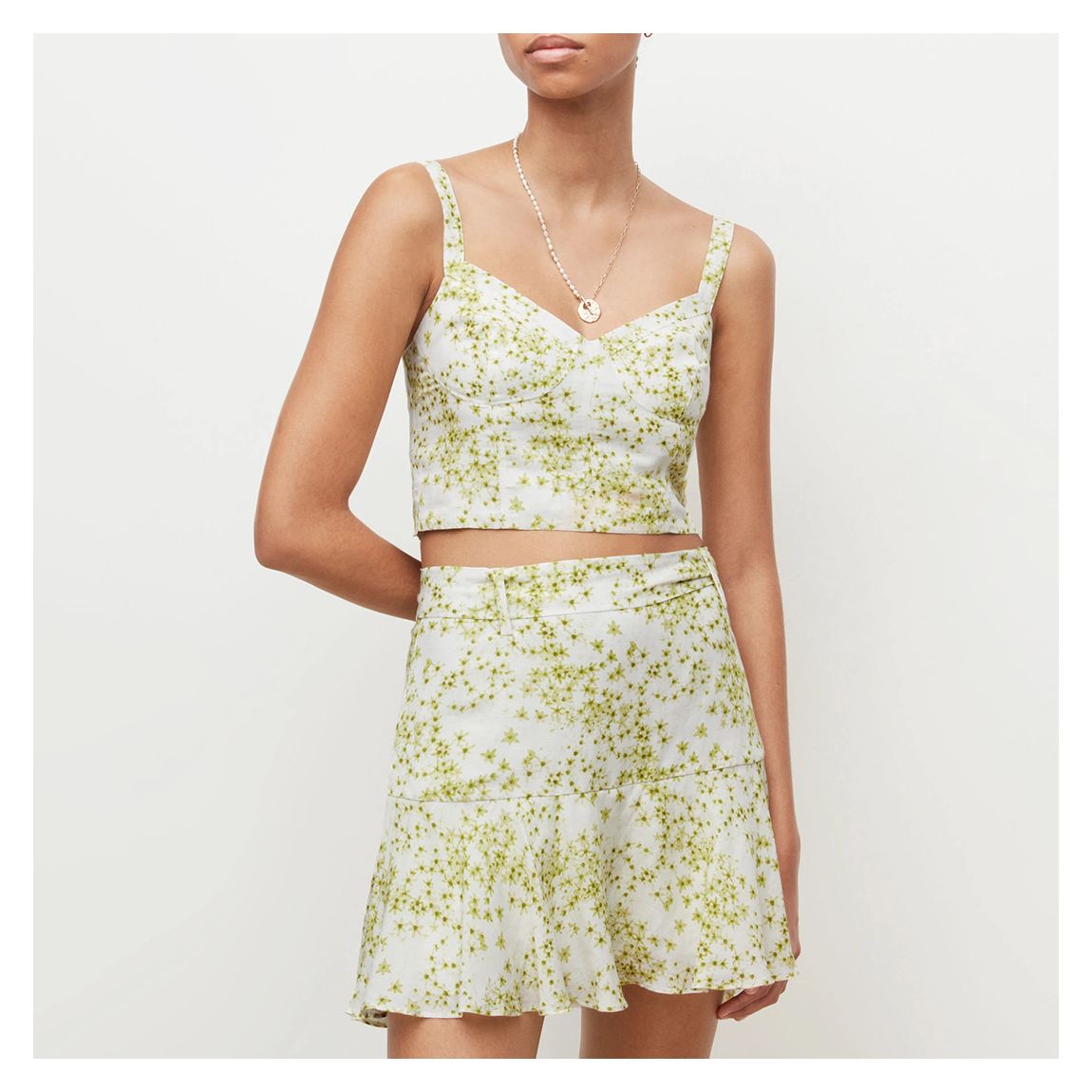 Green Cassia Floral Linen Blend Top main product photo