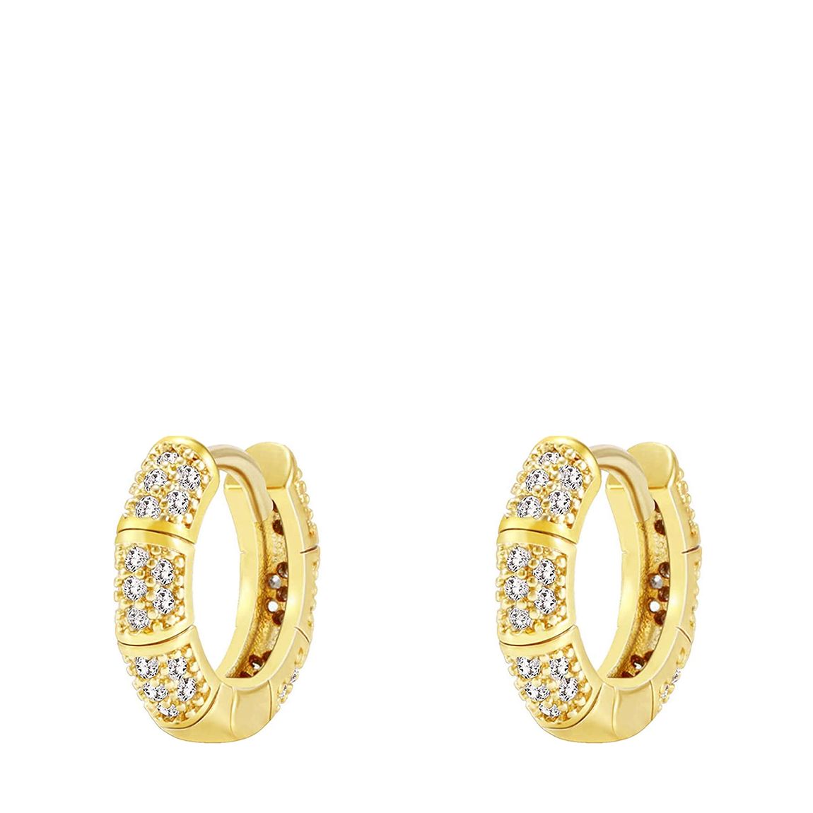 18K Gold Mini Cz Hoop Bamboo Earrings main product photo