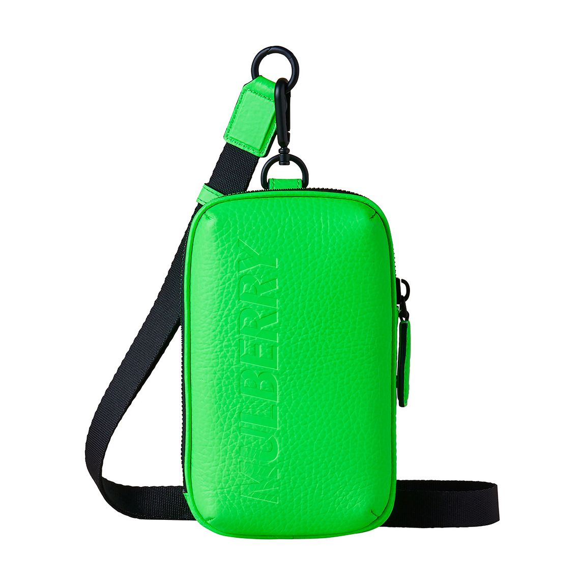 Neon Green Heavy Grain Leather Zipped Pouch main product photo