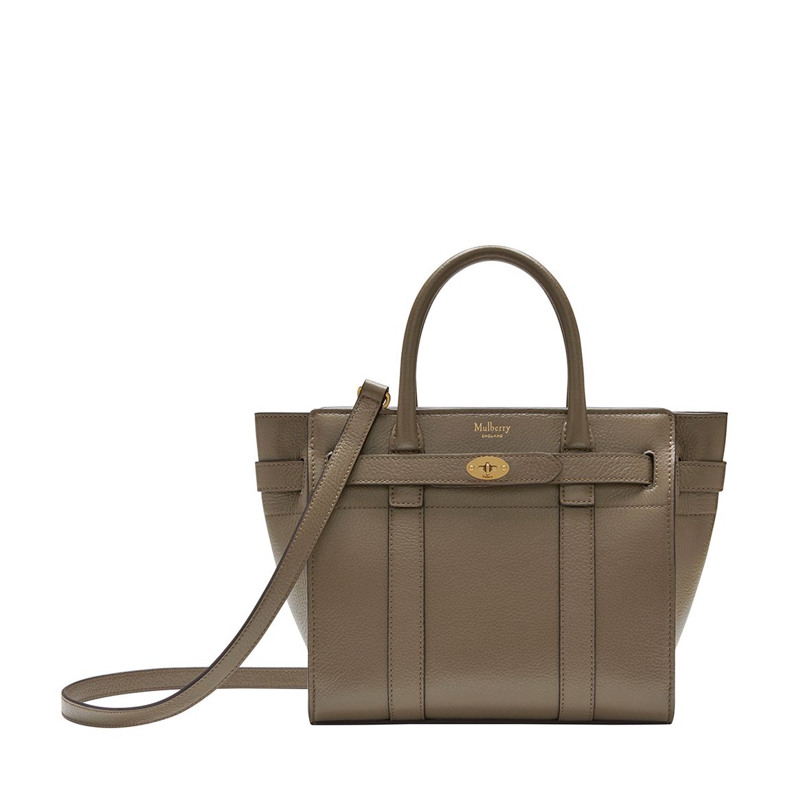 Solid Grey Mini Zipped Bayswater Small Classic Grain Leather Bag main product photo