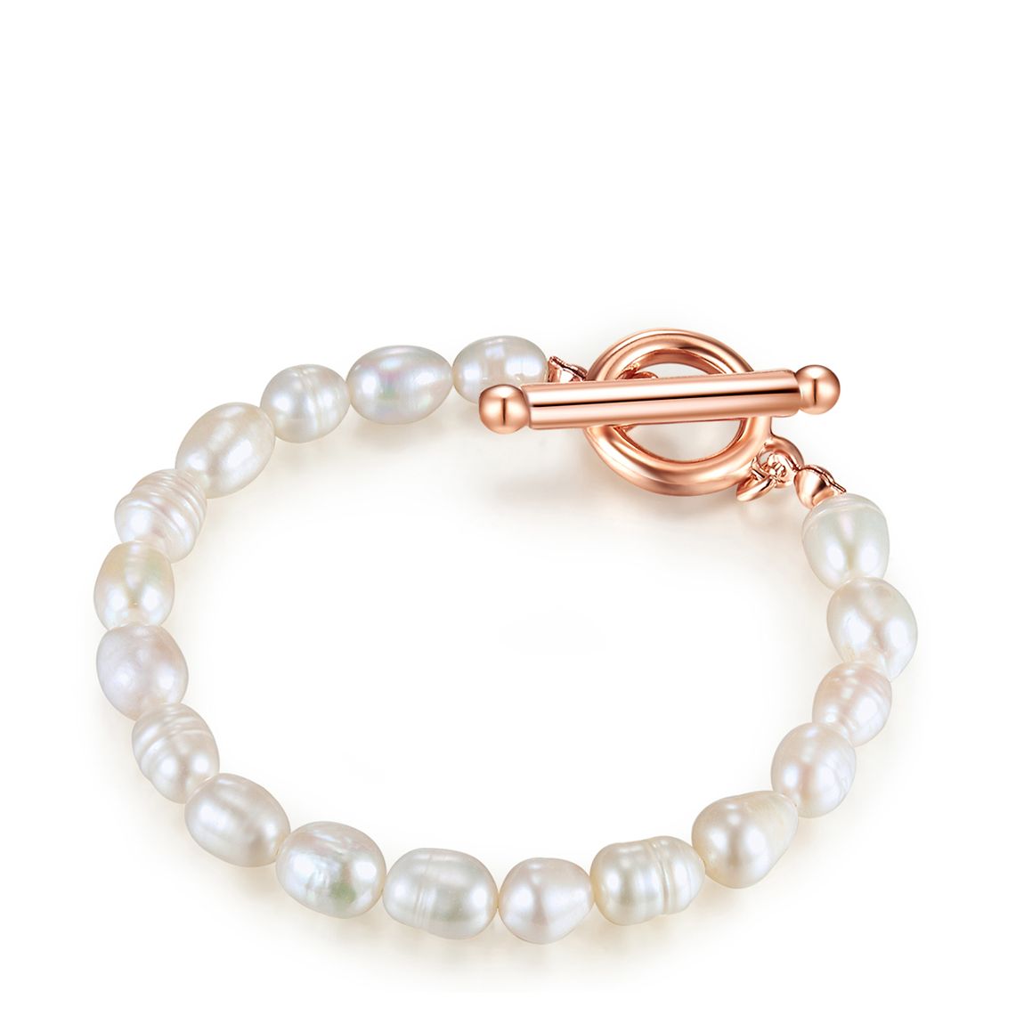 Rose Gold Freshwater Cultured White Pearl Bracelet main product photo
