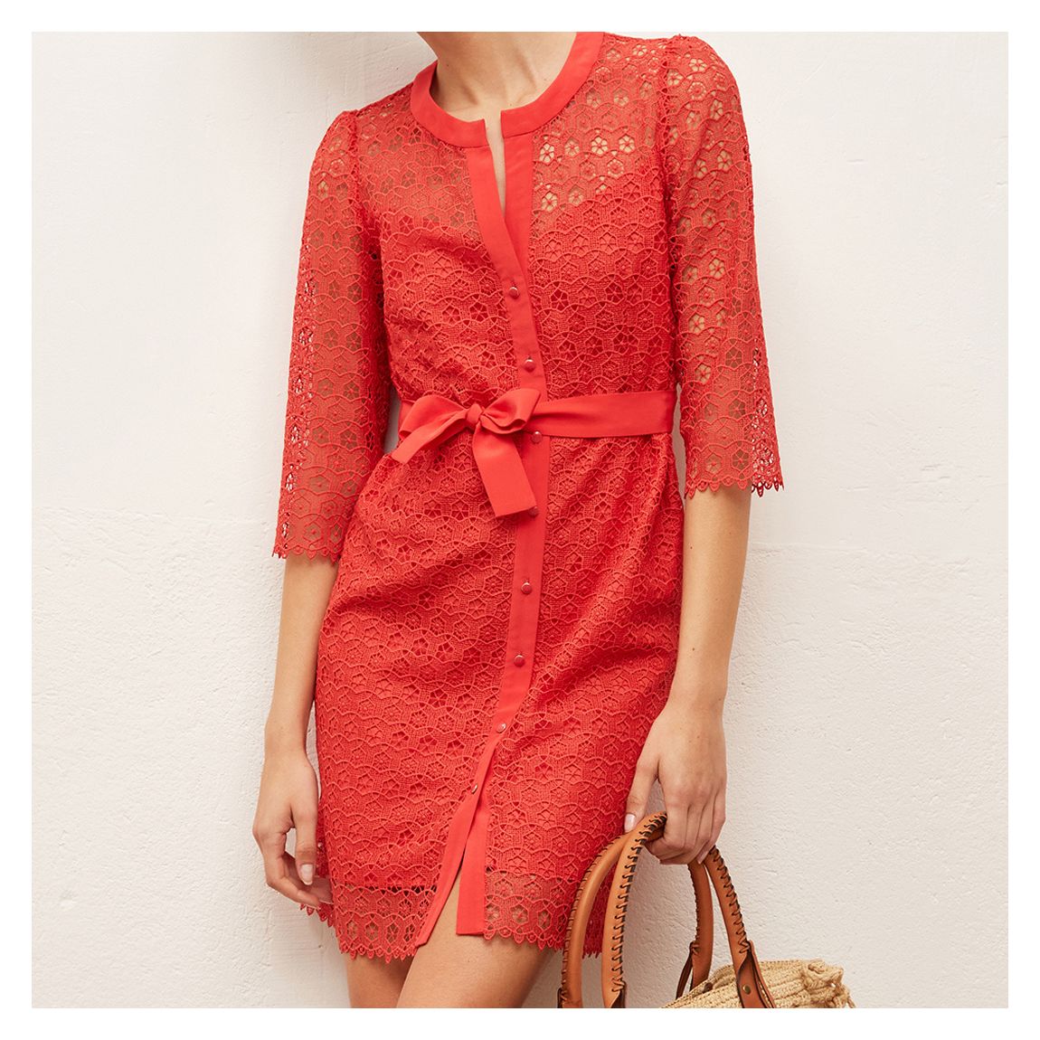 Orange Santana Button Front Belted Dress main product photo