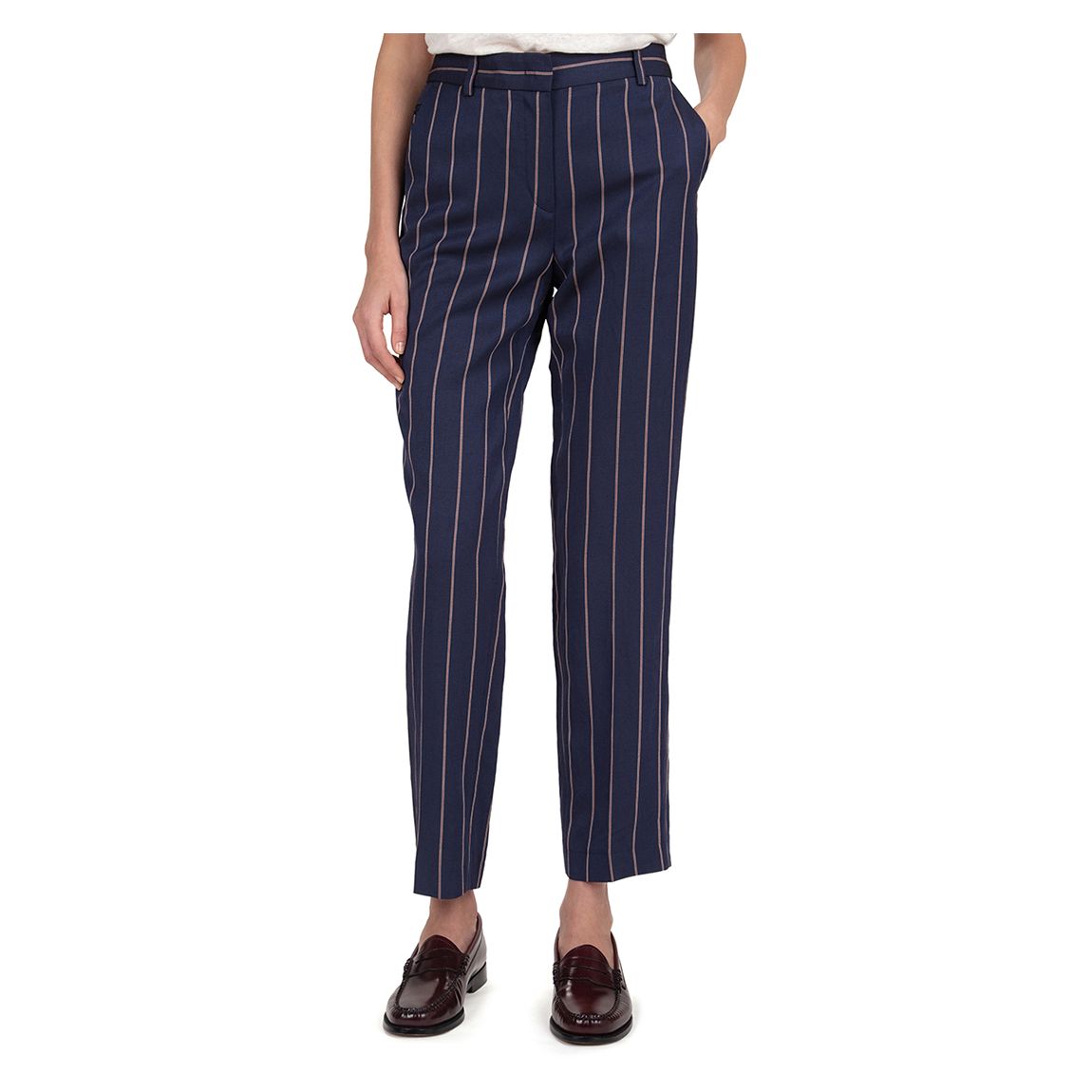 Navy Mirella Linen Blend Striped Trouser main product photo
