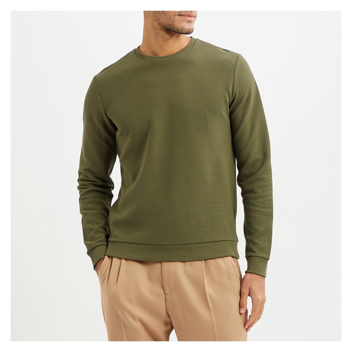 Khaki Matthew Textured Cotton Blend Jumper main product photo