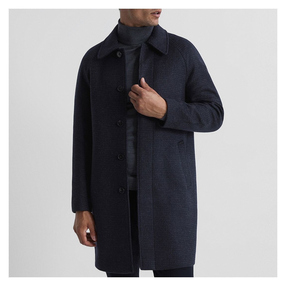 Navy Cast Dogtooth Wool Coat main product photo