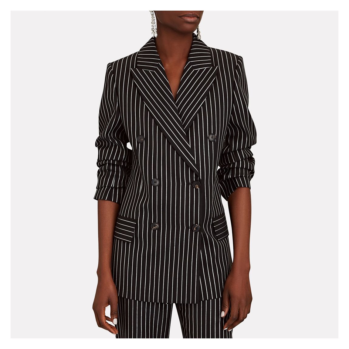 Black Wool Blend Striped Double Breasted Jacket main product photo