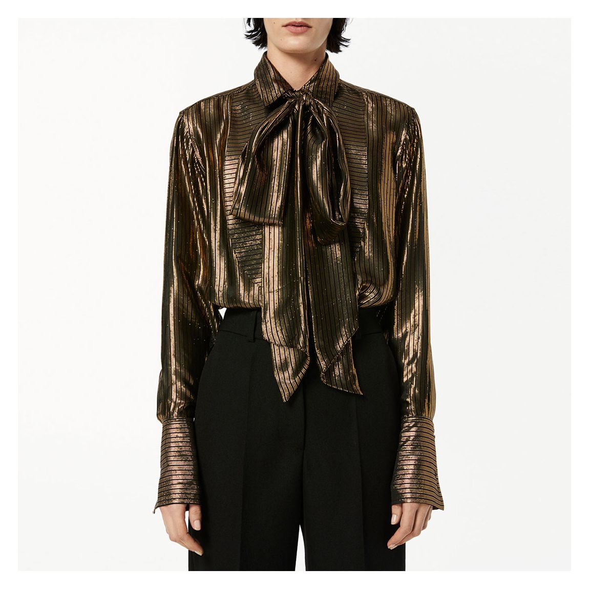 Gold Striped Ruffle Tie Blouse main product photo