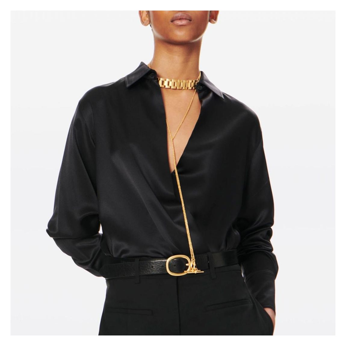 Black Silk Long Sleeve Wrap Blouse main product photo