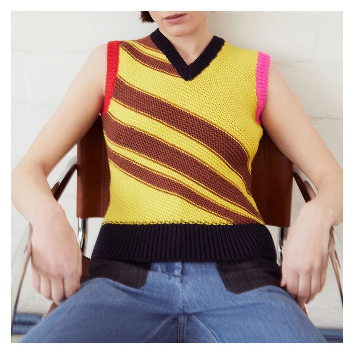 Yellow Patchwork Wool Stripe Top main product photo