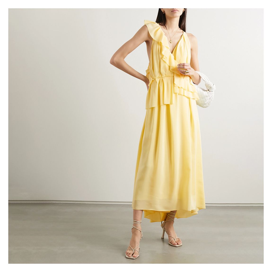 Yellow Silk New Ruffle Dress main product photo