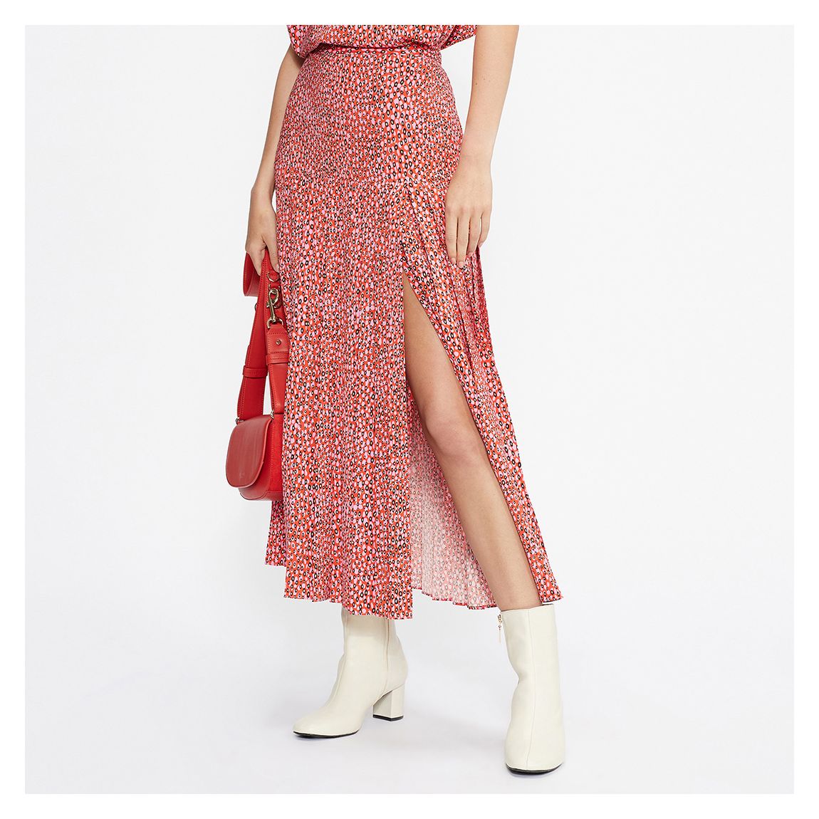 Pink Print Zandi Pleated Midi Skirt main product photo