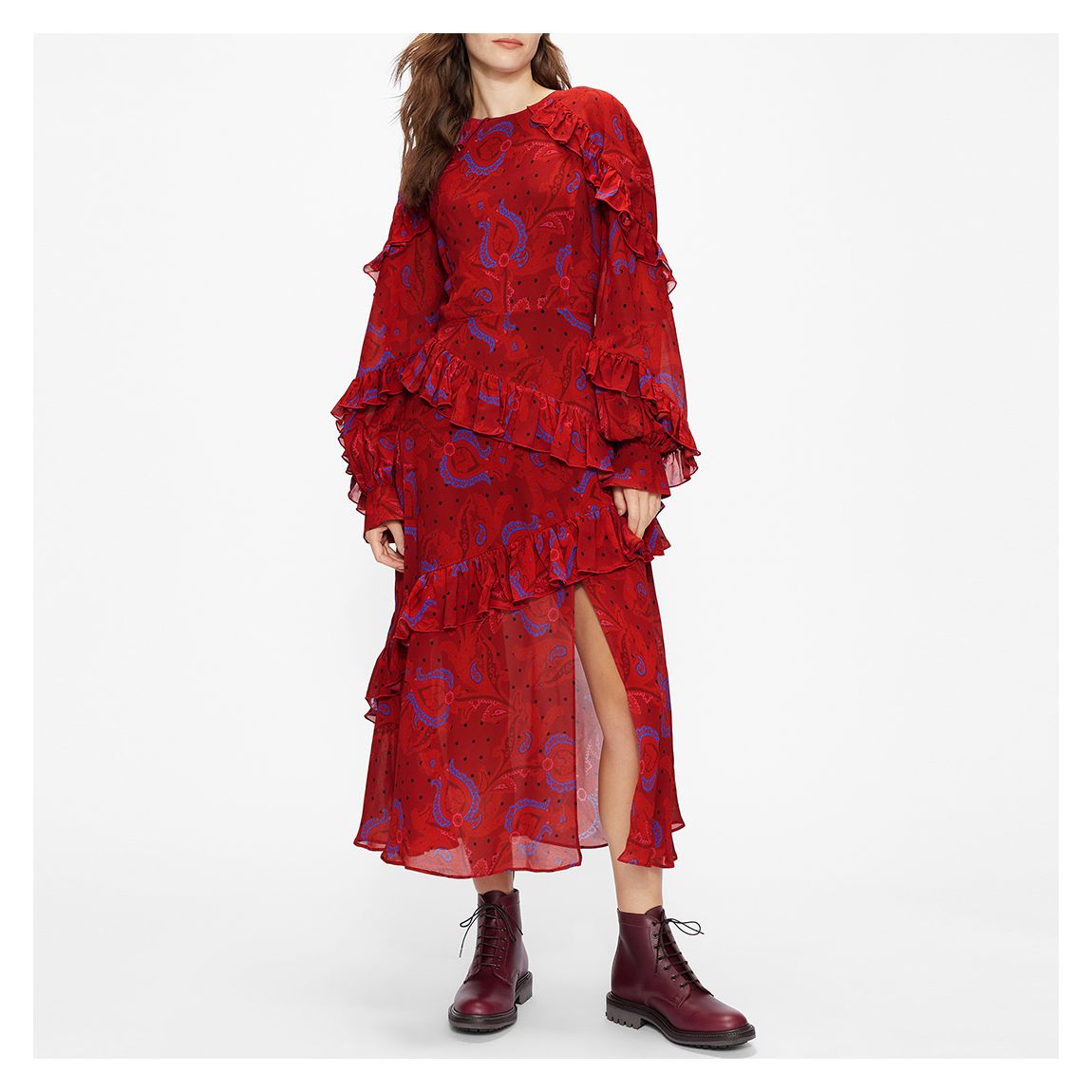 Red Enrqeta Frilled Printed Dress main product photo