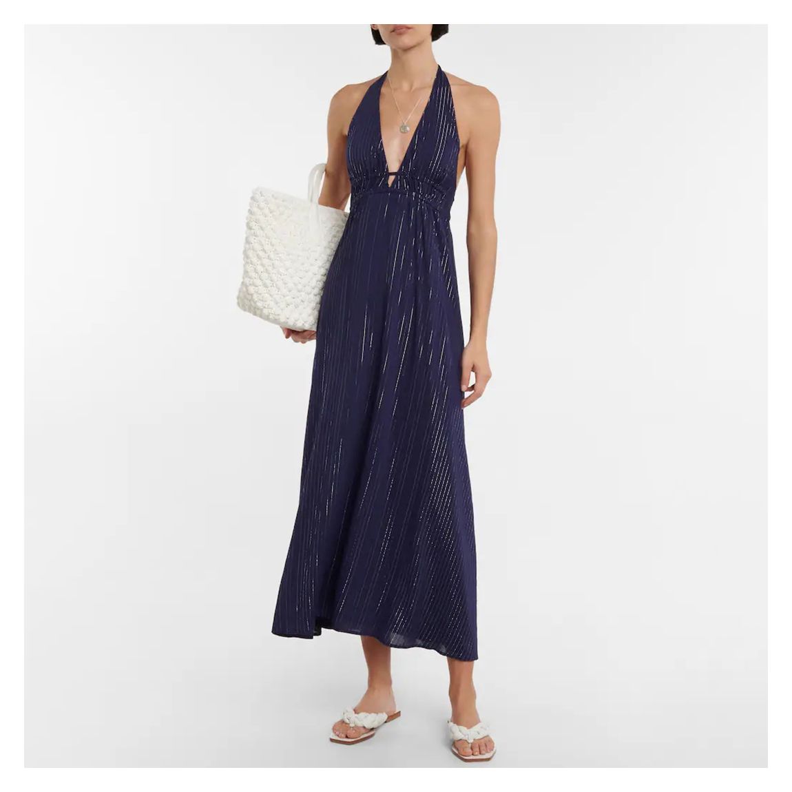 Navy Striped Halterneck Maxi Dress main product photo