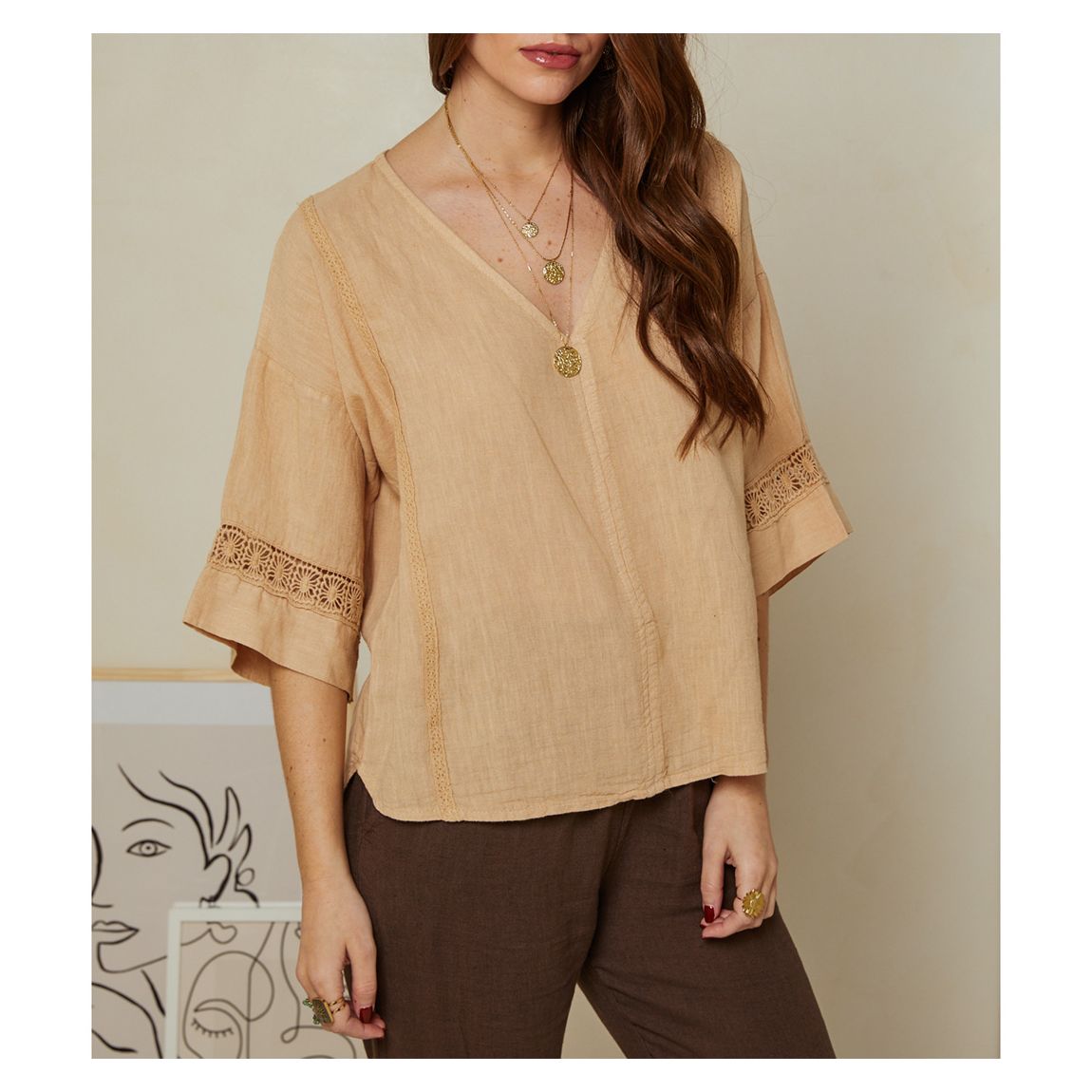 Brown Linen Top main product photo