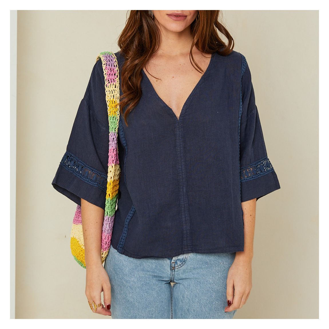 Navy Linen top main product photo