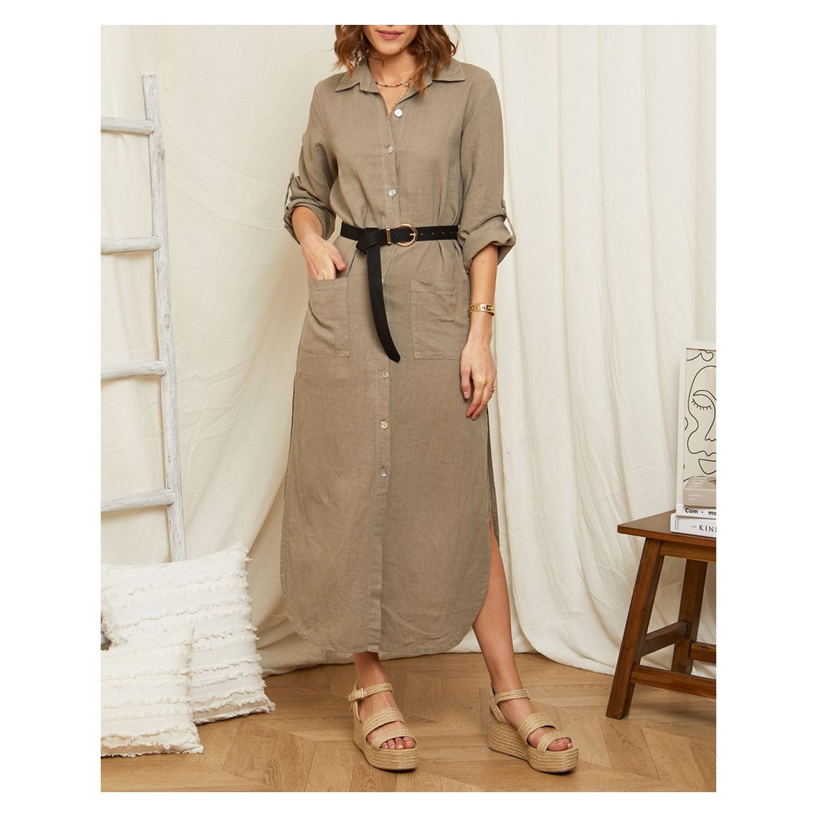 Camel Longline Linen Dress main product photo