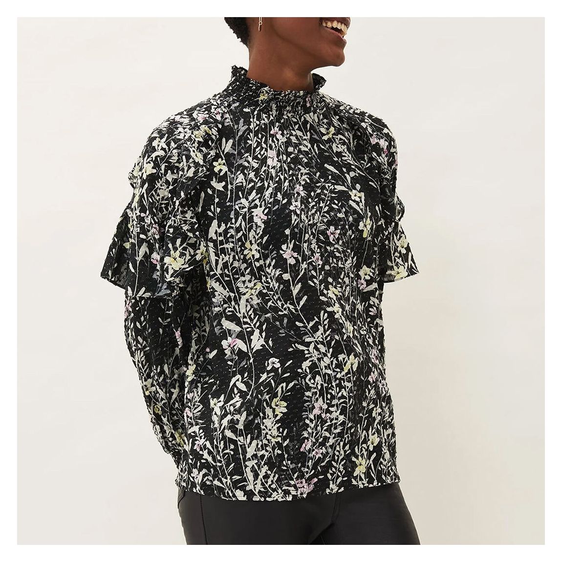 Black Daphne Floral Ruffle Blouse main product photo