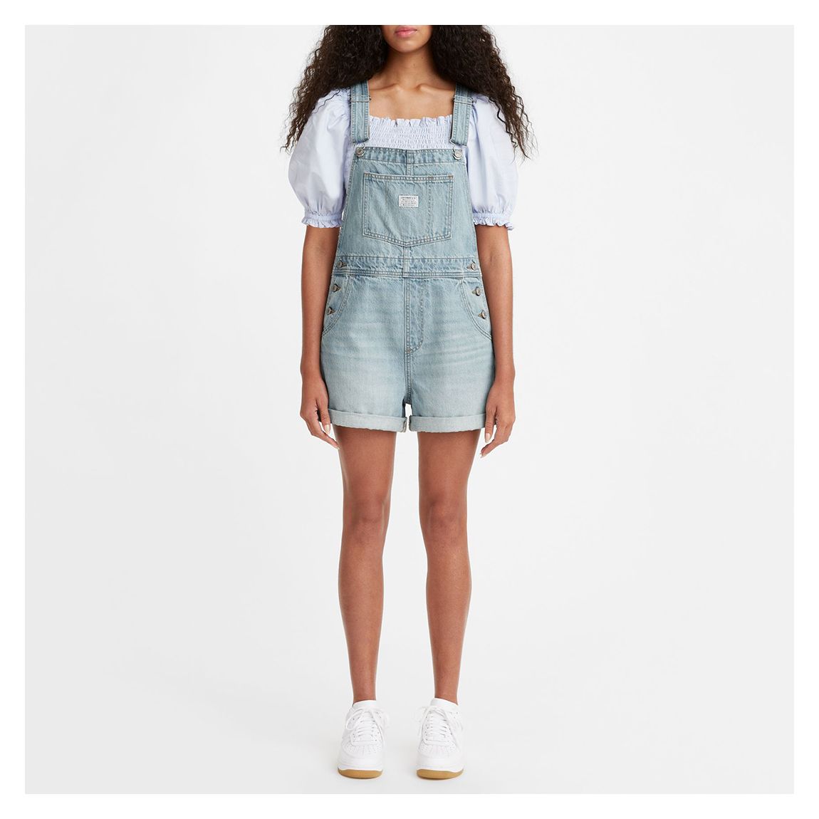Light Wash Denim Dungaree Shorts main product photo