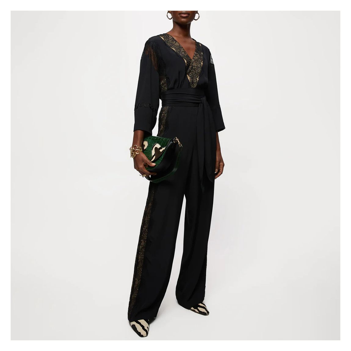 Black Lace Trim Jumpsuit main product photo