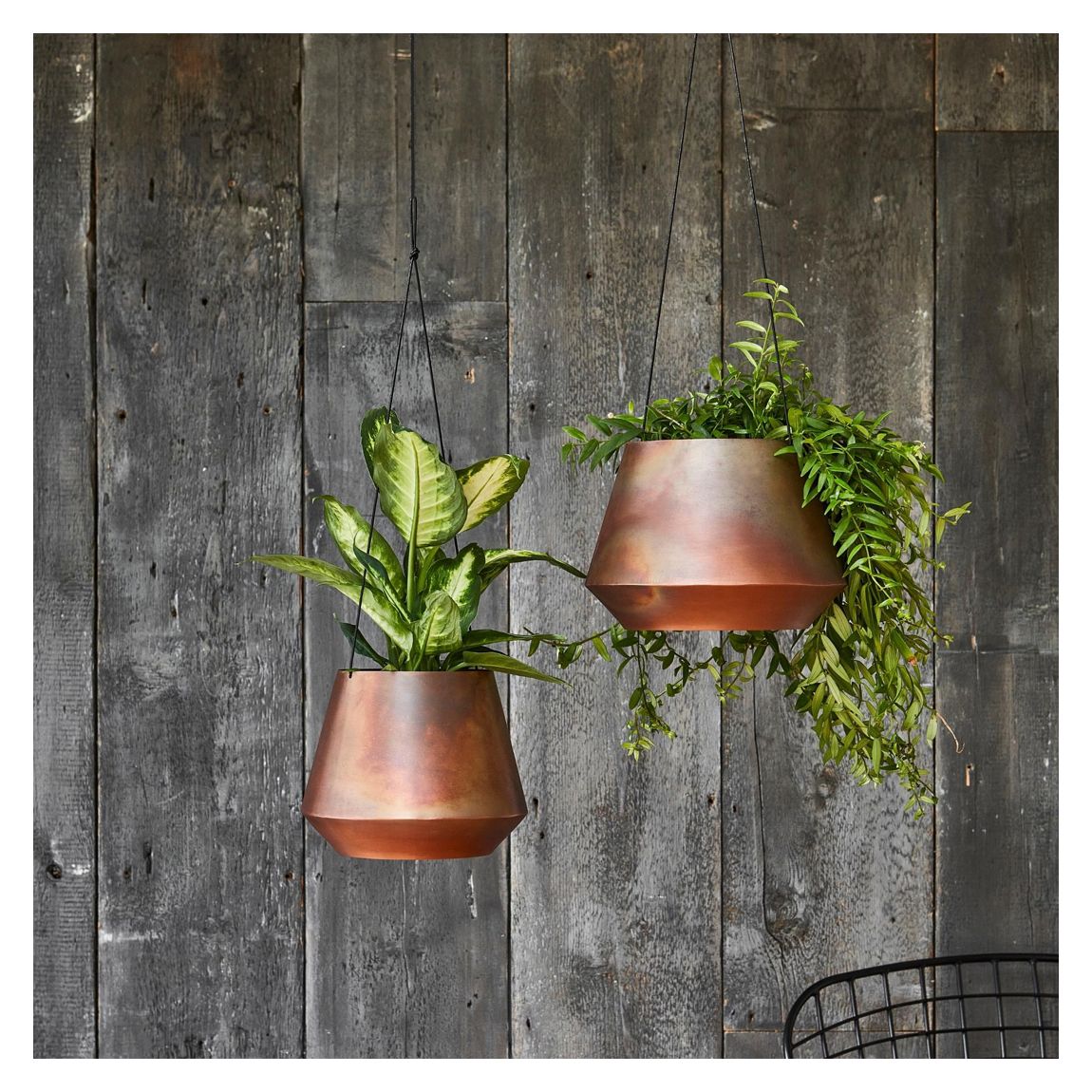 Indoor Soho Aged Copper Hanging Planter with Leather Strap main product photo