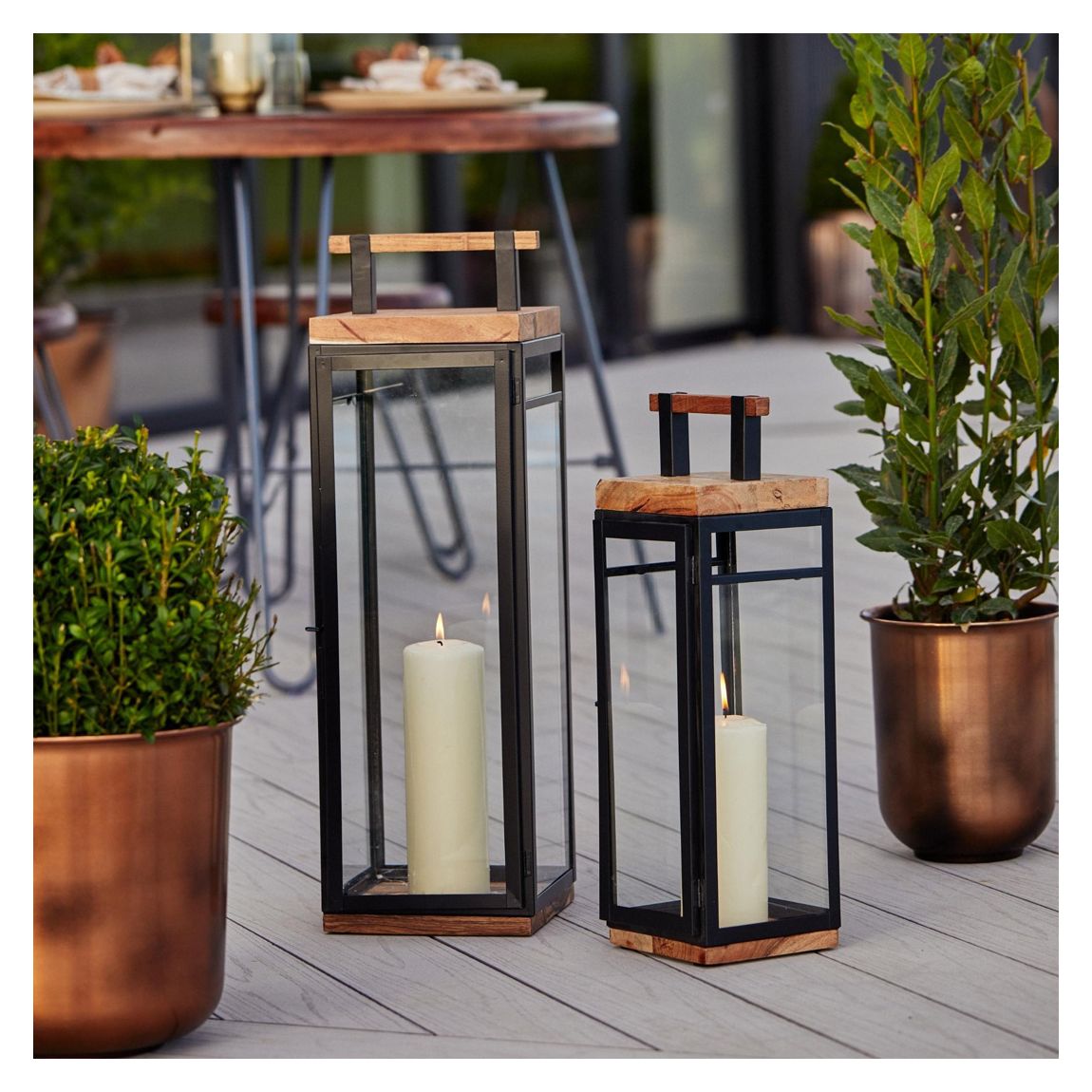 Grace Tall Lantern, Acacia Wood and Black main product photo