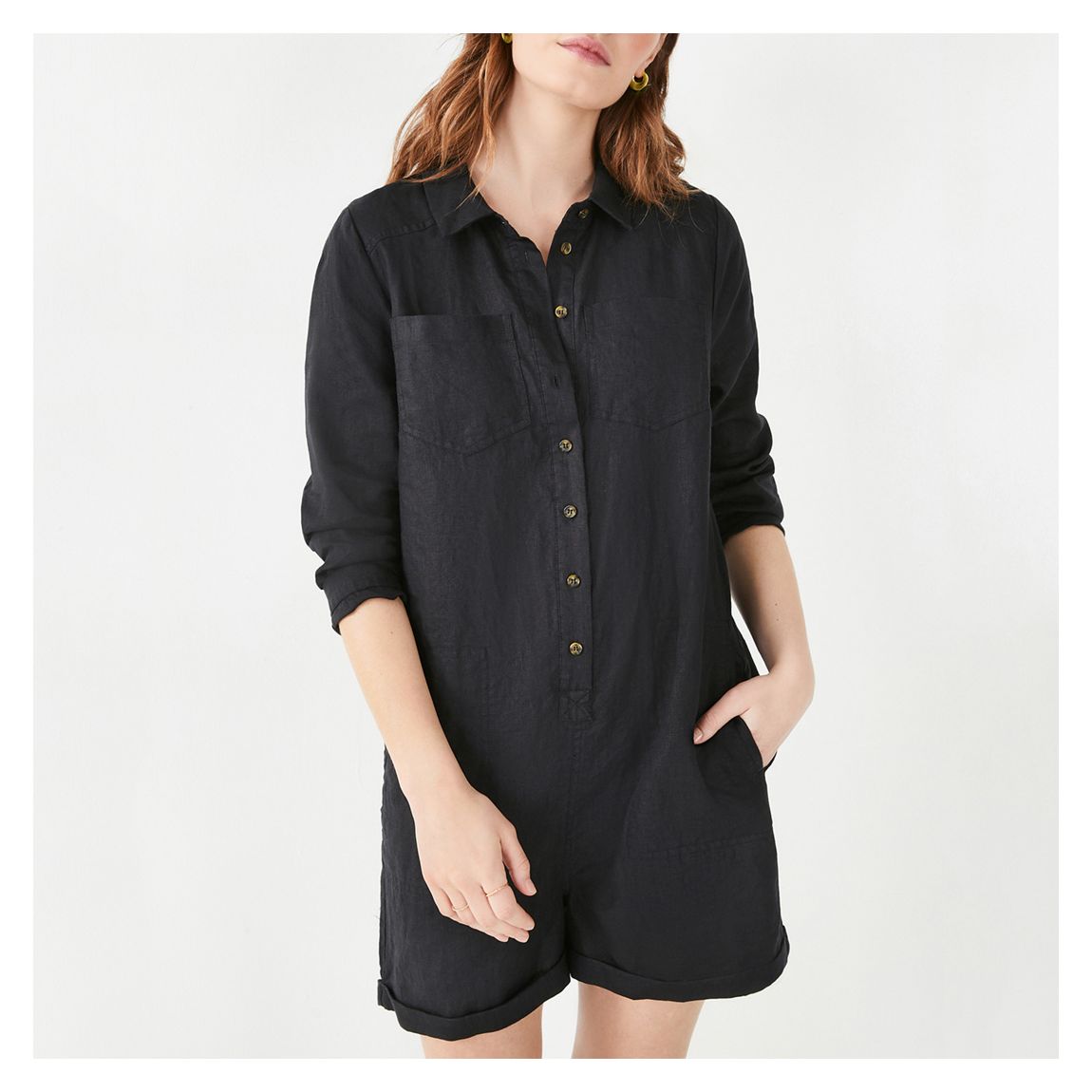 Black Delpina Linen Playsuit main product photo